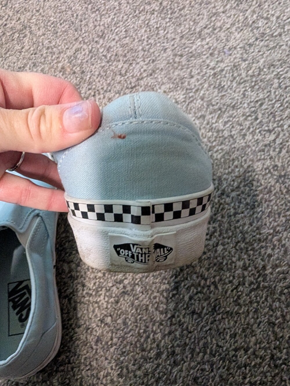 Vans Slip-On Canvas Shoes 7 Light Blue Checkered Detail Skater Casual - Picture 6 of 11